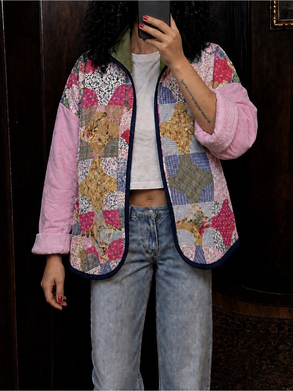 Handmade Patchwork Quilted Coat 100% Cotton Size Medium/Large